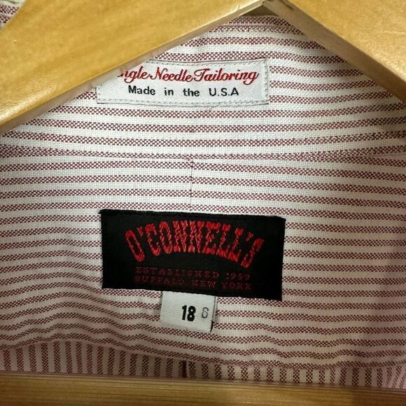 Oconnells Red Striped Vintage Single Needle Button Up Shirt EUC Men’s 18 - Picture 3 of 8